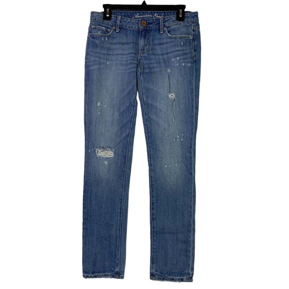 American Eagle Distressed Blue Skinny Jeans Size 4 - Picture 1 of 7